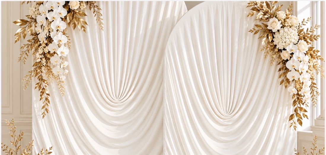 Ivory draped arches with gold florals